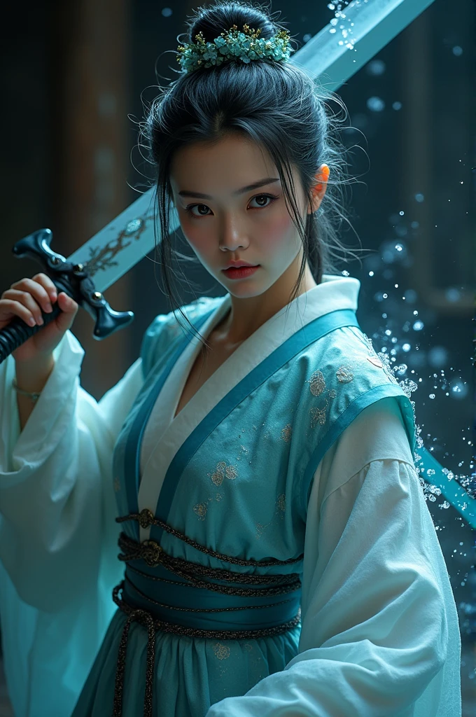 An ancient Korean woman. She is an assassin and an alchemist. She has a beautiful face and she has great power inside her. She has a sword that can use the power of water.
