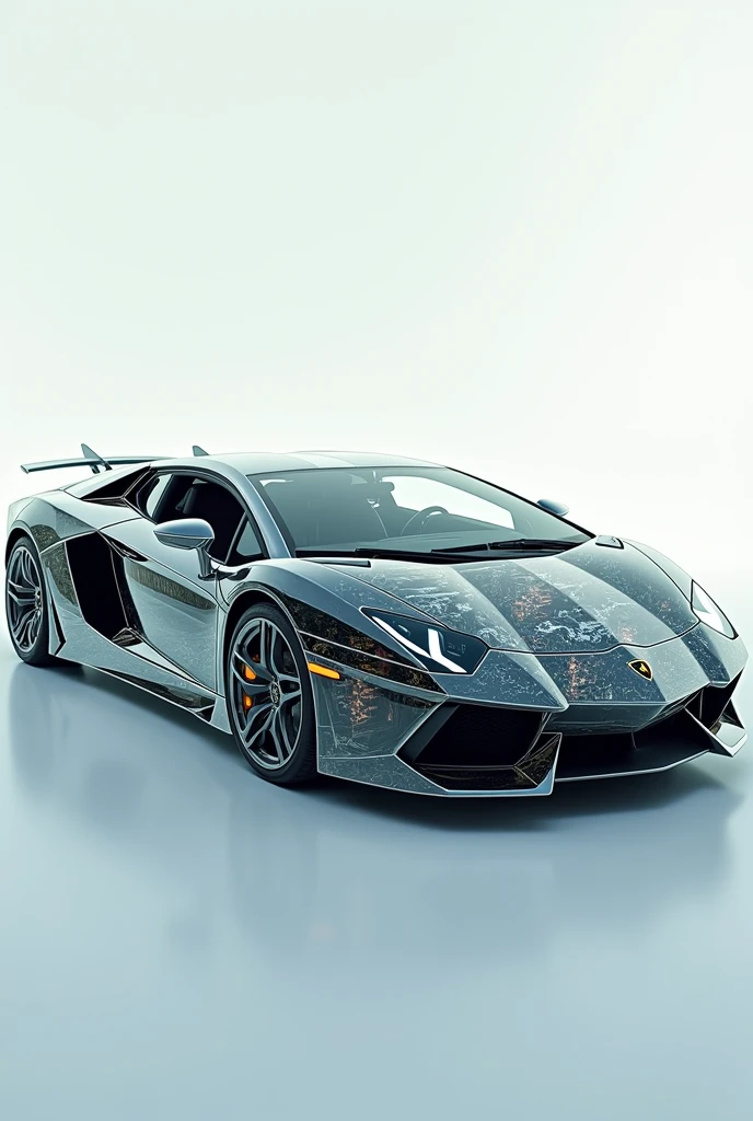 image of a fully transparent translucent Lamborghini, You can see the engine through its transparent skin