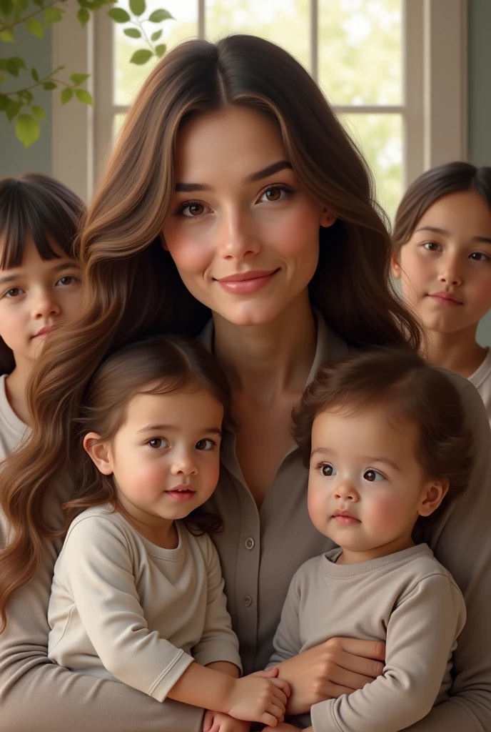 Picture of a real-life  with long brown hair with her family
