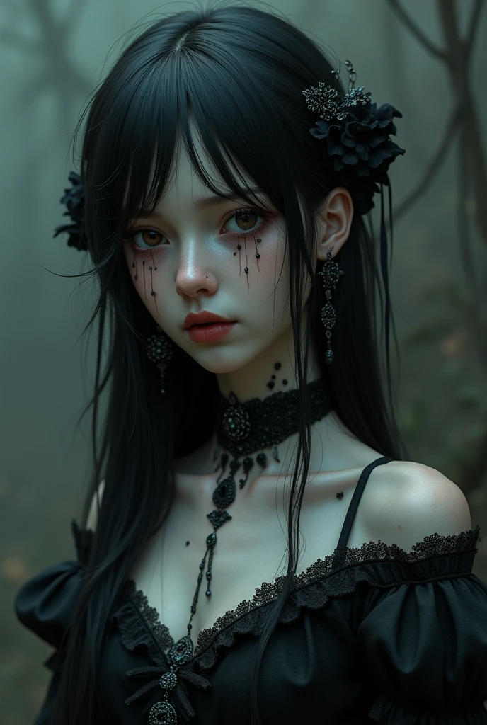 accessories,scary,gothic girl,blsck hair,crying