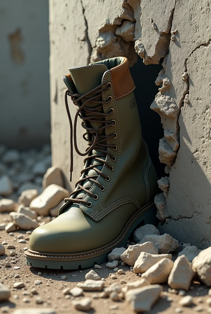 Military boot breaking wall