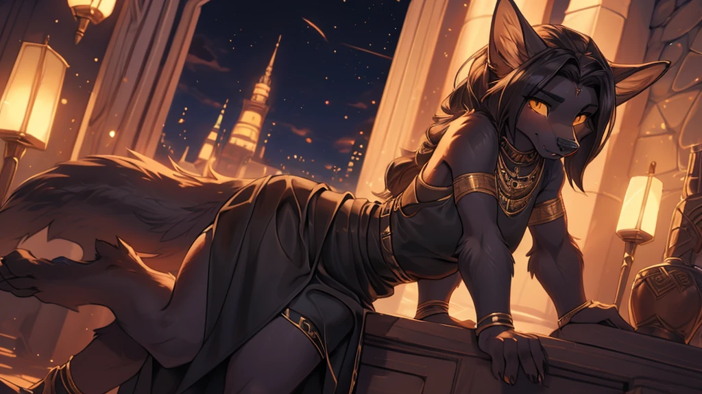 Masterpiece Best quality, the best definition to add aesthetic and lighting details Black girl jackal, egiptian clothes, teen girl, ,black body, egipt landscape, golden tattoo body, sensual eyes, yellow pupil, Ross Tran, by Ruan Jia, by zaush, por Foxovh, cinematic lighting, seductive, the debt, Vista de Whole body,((Whole body)) messy hair, submissive pose, view from below, ((horny and timid)) detailed, (8k the best quality, masterpiece ) Posing, Very good, Beautiful, smalldetailed, shy and seductive posture arching back down so that we can see her, absurd res, casual black clothes, (black dress, vestido corte cola de sinera, moatrando las piernas, vestido entallado y sensual marcando la figura, caderas anchas muslos grueso, chca sensual), patas hermosas, garras en las patas