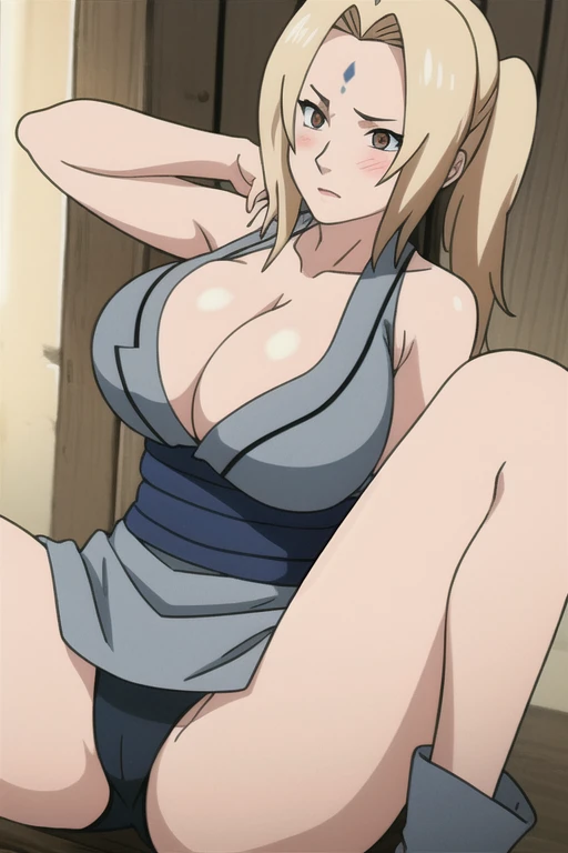 alone focus, alone, close, View your viewers,((In underwear)),long knee high boots,((tsunade)), 1 person,((tsunade milf physique)),(Forehead mark ), high twintails,blondes, eye, smile, from the front,Huge breasts,Thick thighs,((Sharp details High resolution body parts Perfect body parts )),(((Blushing,Red face))),(Sad expression),((1 person)),(alone), (In underwear), ((Front view)),((fall on one's back))Beautiful white skin with a pinkish tint,4K,8k,16K, Look at this,Textured skin, camel toe, fall on your back, Embarrassed face, rabbit ears, ((Areola)), hold the stick between your chest, be defeated,Subjective,Open your mouth,服を脱ぐ,poop