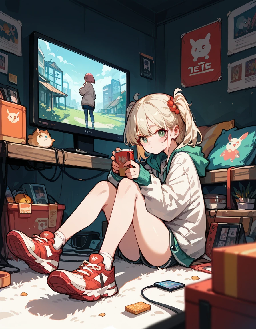 An anime character sitting on the TV with his legs crossed, from Girls&#39; Frontline, The finer details. Girls&#39; Frontline, On pixiv, a hyperRealistic school girl, hyperRealistic school girl, Splash Art Anime , Fascinating anime, Realistic school girl, , [ 4k digital art ]!!, Azur Lane Style, Kantai Collection Style