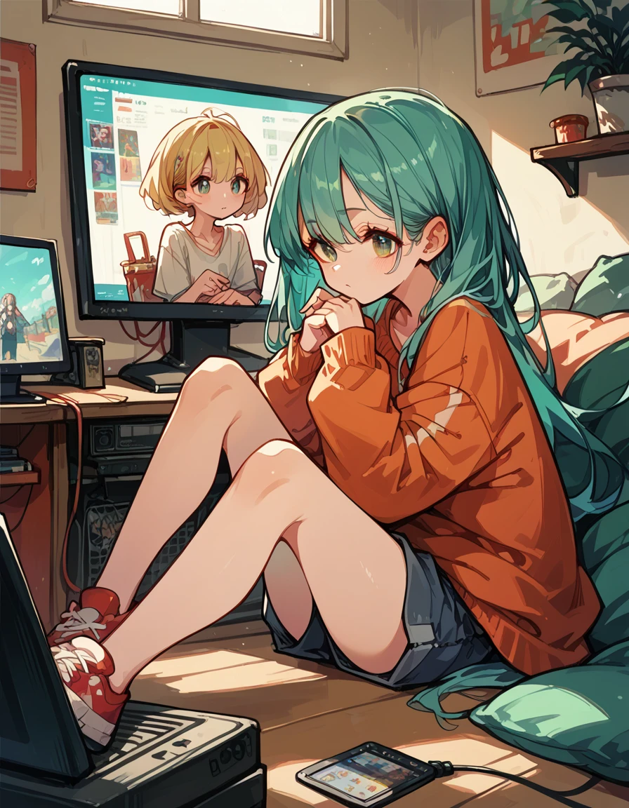 An anime character sitting on the TV with his legs crossed, from Girls&#39; Frontline, The finer details. Girls&#39; Frontline, On pixiv, a hyperRealistic school girl, hyperRealistic school girl, Splash Art Anime , Fascinating anime, Realistic school girl, , [ 4k digital art ]!!, Azur Lane Style, Kantai Collection Style