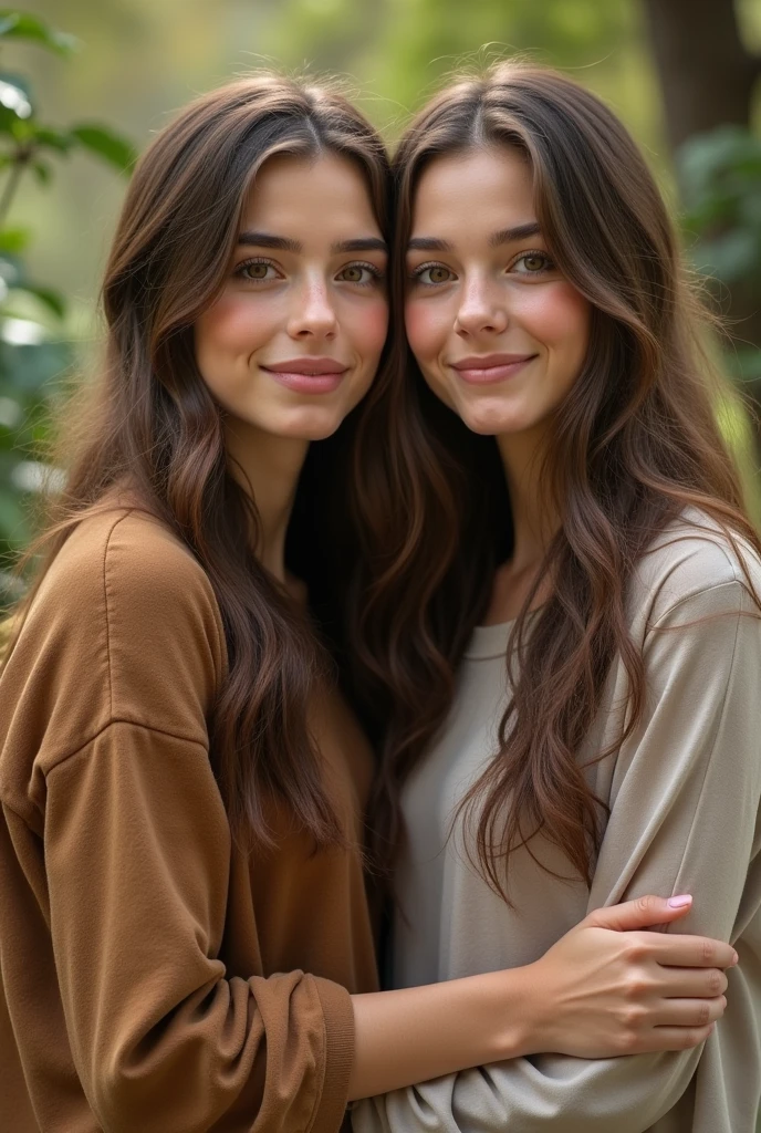 Picture of a real life   with long brown hair next to her mom