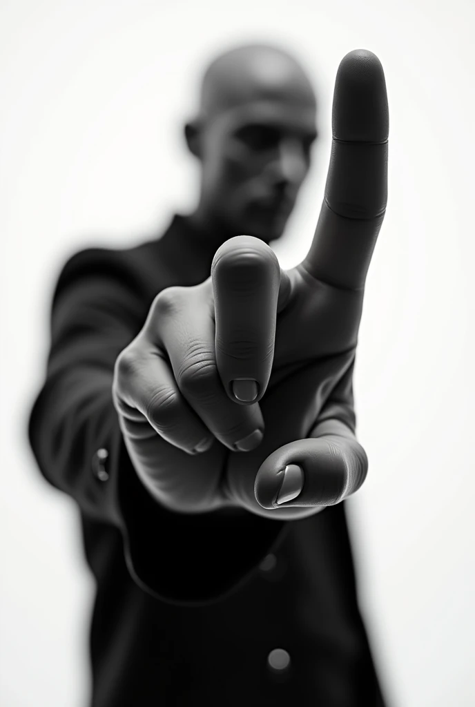 Side view of a man with no face, doing a rock and roll sign, no body shown, The background is white background