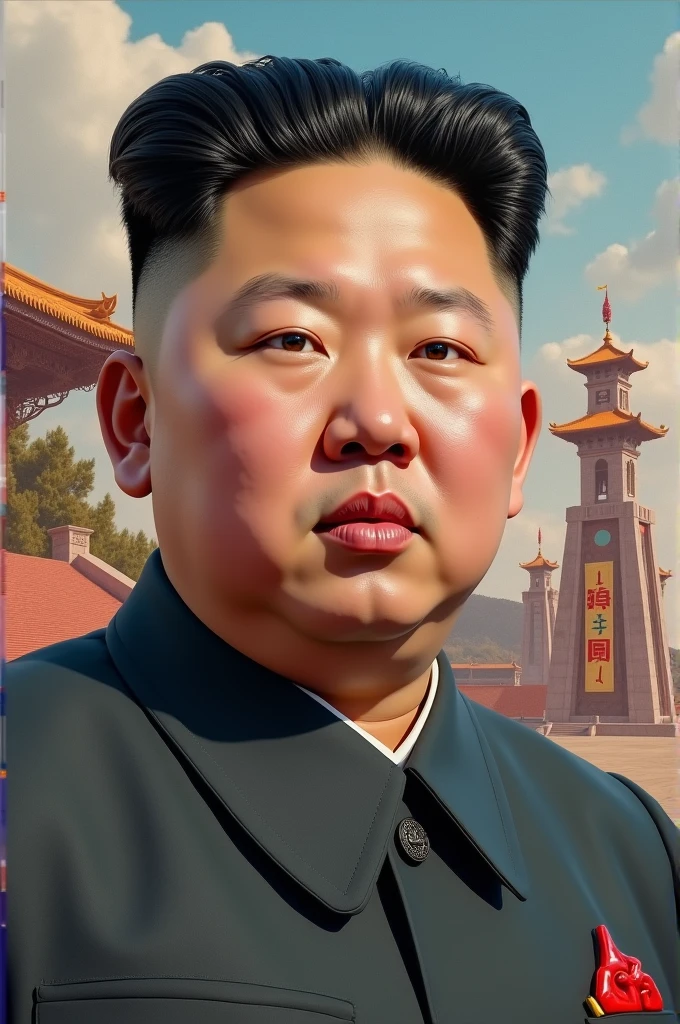 images of young Kim Jong Un, the Kim family, and North Korean landmarks