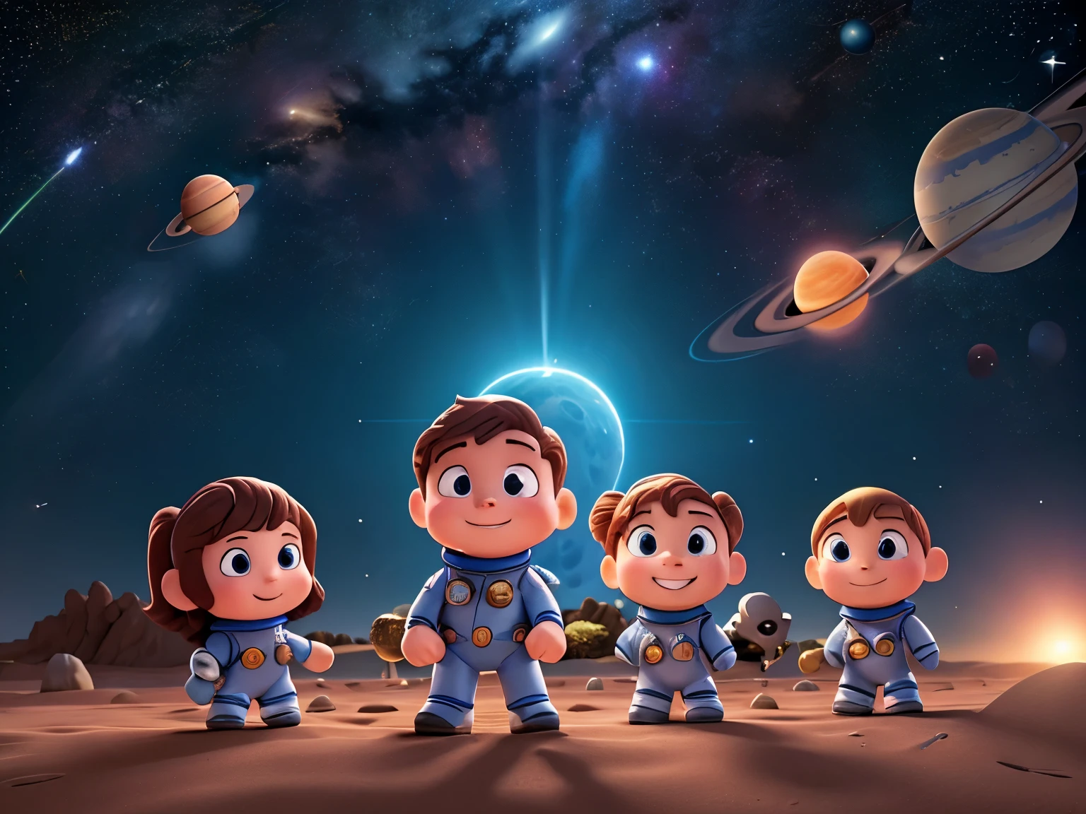 space image with stars, planets and astronaut in cartoon