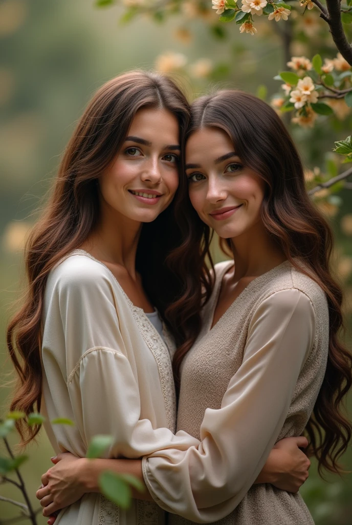 Picture of a real life with long brown hair next to her mom