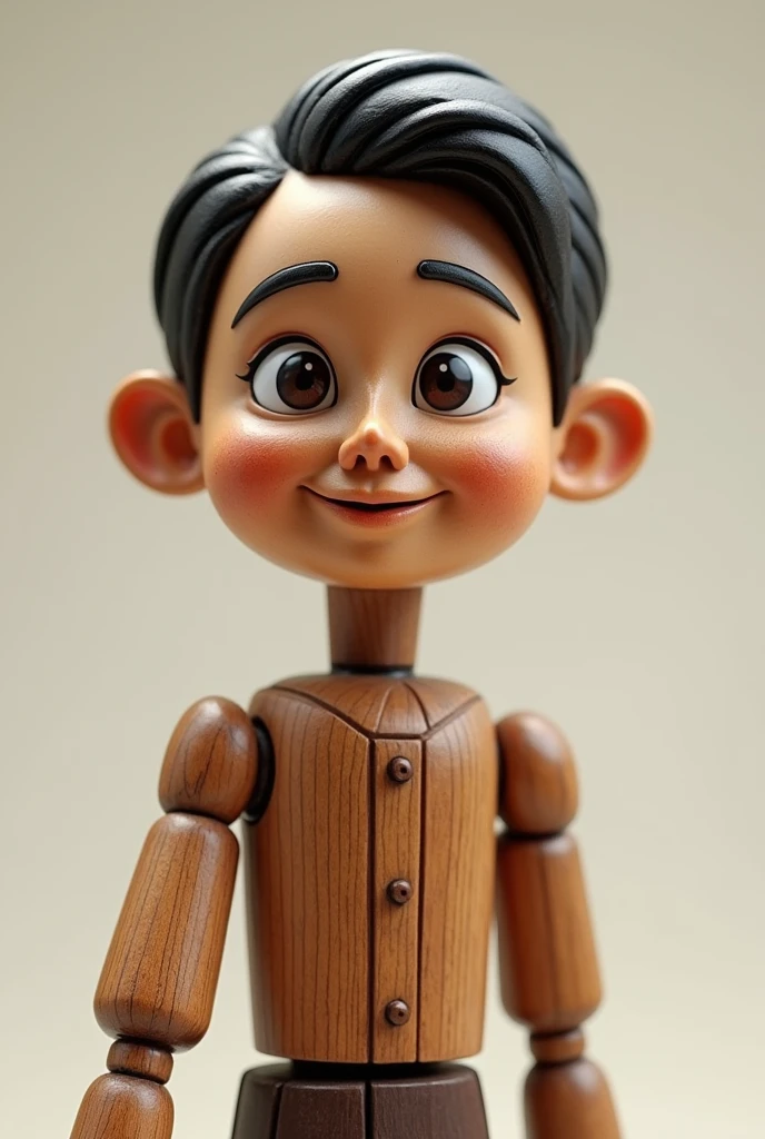 a wooden pinocchio doll, have wajah like jokowi, 3d art