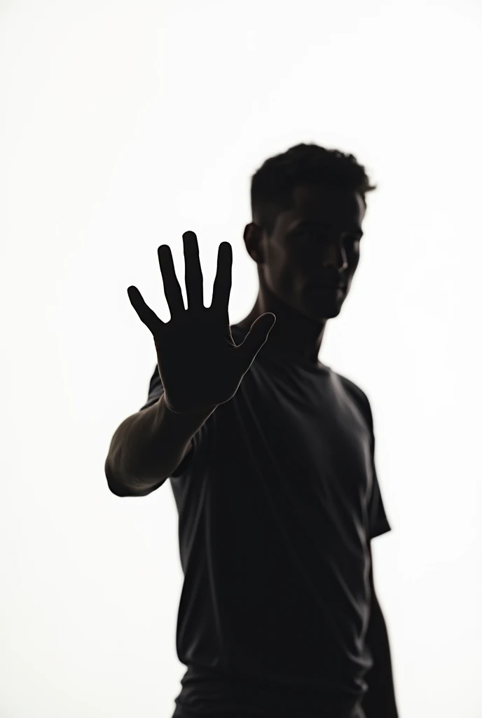 Side view of a man with no face visible making the sign of the horns, body not shown, The background is white background