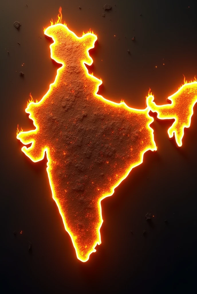 (photorealism:1.2), Indian State Uttar Pradesh Burning In Map With Yellow Flame Lights