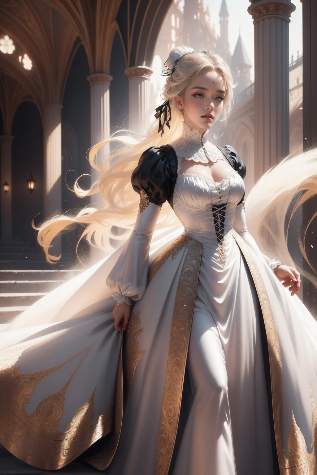 (Masterpiece - Ultra-detailed, very high resolution) Prepare to be enchanted by a true masterpiece that combines ultra-detailed art with high-resolution rendering. This work depicts a mesmerizing woman with very long blond hair (1.3) and captivating gray eyes (1.2), emanating an aura of elegance and mystery in Victorian settings. The intricate details and realistic textures invite you to explore every aspect of this enchanting composition. Woman wearing beautiful classic Victorian costume from the year 1878. Red lips. Happy face. Smiling. white (white) dress. Walking, backwads, looking back, upper body, dynamic poses. Get ready to dive into a world where beauty and craftsmanship merge perfectly.
Completed16% 
