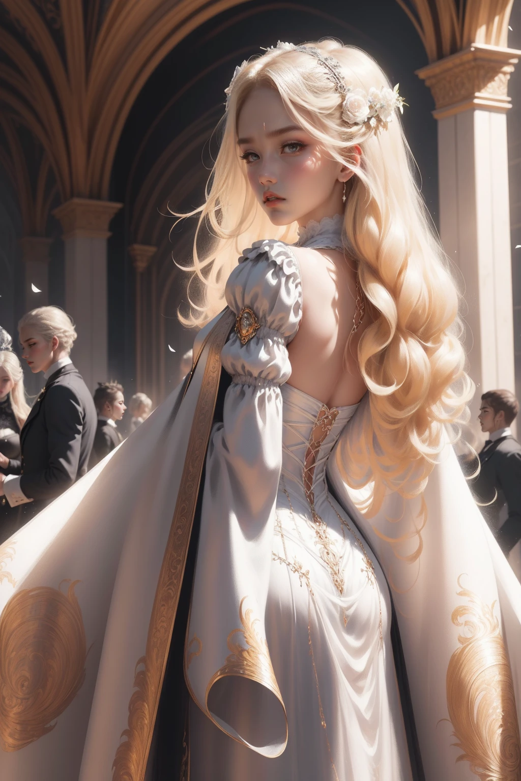 (Masterpiece - Ultra-detailed, very high resolution) Prepare to be enchanted by a true masterpiece that combines ultra-detailed art with high-resolution rendering. This work depicts a mesmerizing woman with very long blond hair (1.3) and captivating gray eyes (1.2), emanating an aura of elegance and mystery in Victorian settings. The intricate details and realistic textures invite you to explore every aspect of this enchanting composition. Woman wearing beautiful classic Victorian costume from the year 1878. Red lips. Happy face. Smiling. white (white) dress. Walking, backwads, looking back, upper body, dynamic poses. Get ready to dive into a world where beauty and craftsmanship merge perfectly.
Completed16% 
