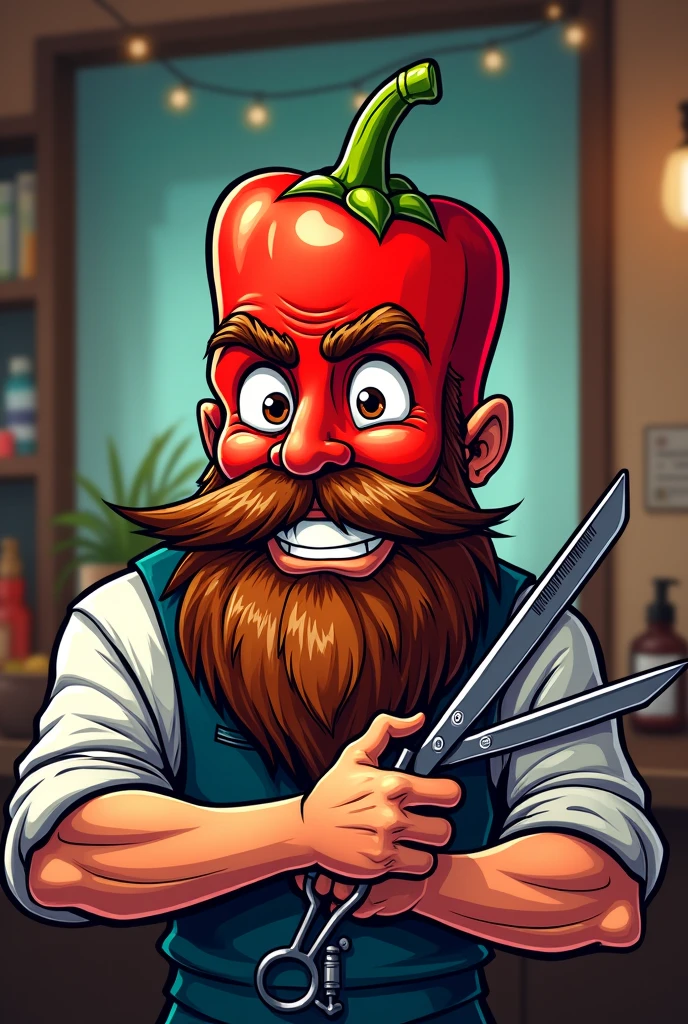 Crazy spicy logo with beard working as a barber