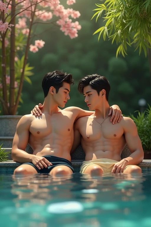 Two handsome Japanese men,Pool





