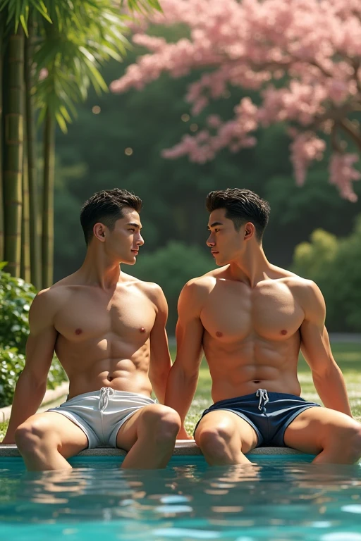 Two handsome Japanese men,Pool





