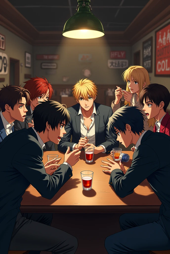 Anime American Male Revolutionaries at a bar judgemental