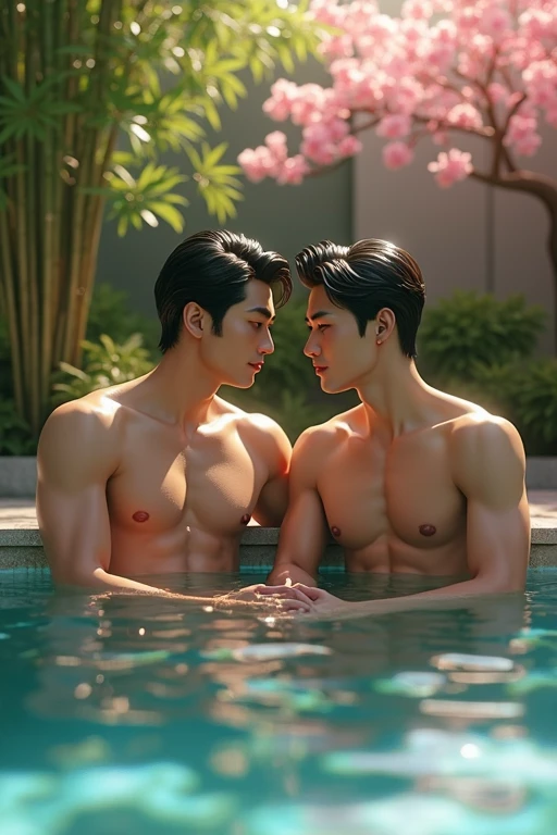 Two handsome Japanese men,Pool





