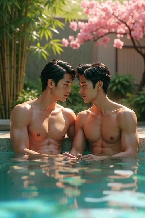 Two handsome Japanese men,Pool