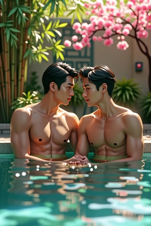 Two handsome Japanese men,Pool