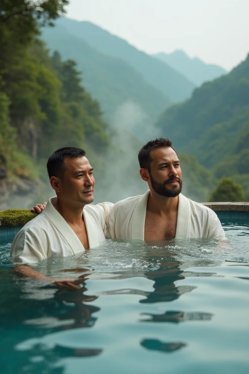 Two Japan men,hot spring,