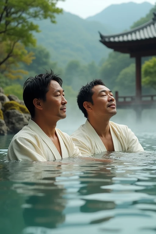 Two Japan men,hot spring,






