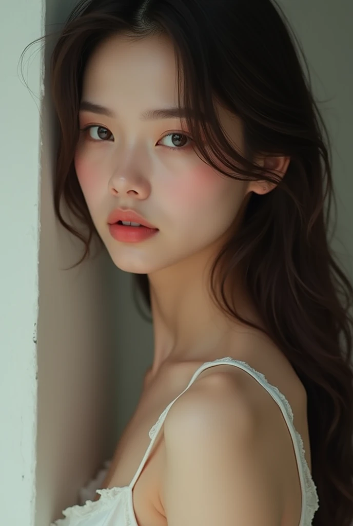 Beautiful girl with long hairstyles and sharp face and fair colour and so cute without dress