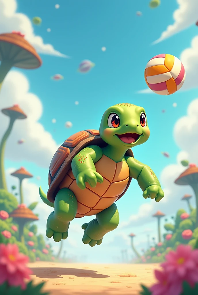Happy land turtle playing anime volleyball
