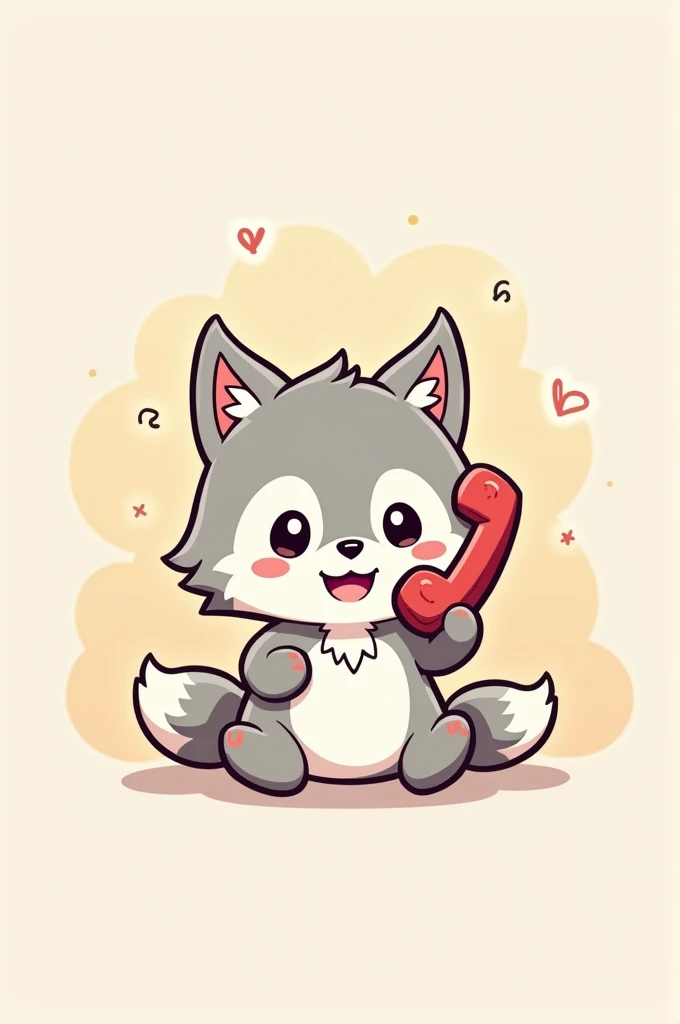 believe me model sheet of a wolf talking on the phone kawaii cartoon style