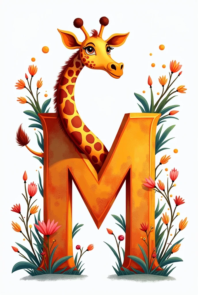 Decorate a letter m with a giraffe and lots of color