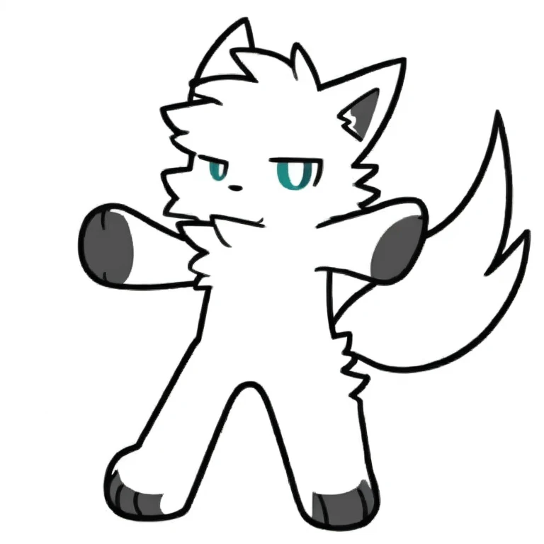 White fur, Wolf, anthro, furry, solo, simple art ,whole body,full body,Cold eyes ,Raise your hands