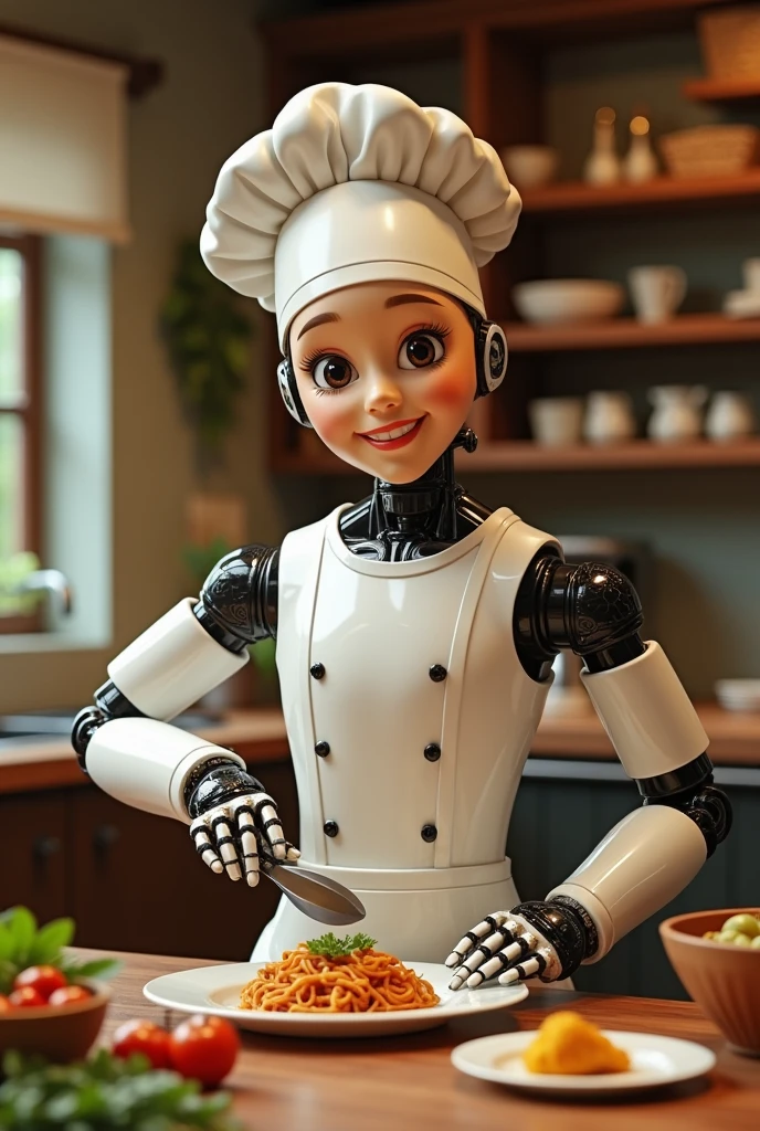 Generate an animatronic that cooks food and is nice