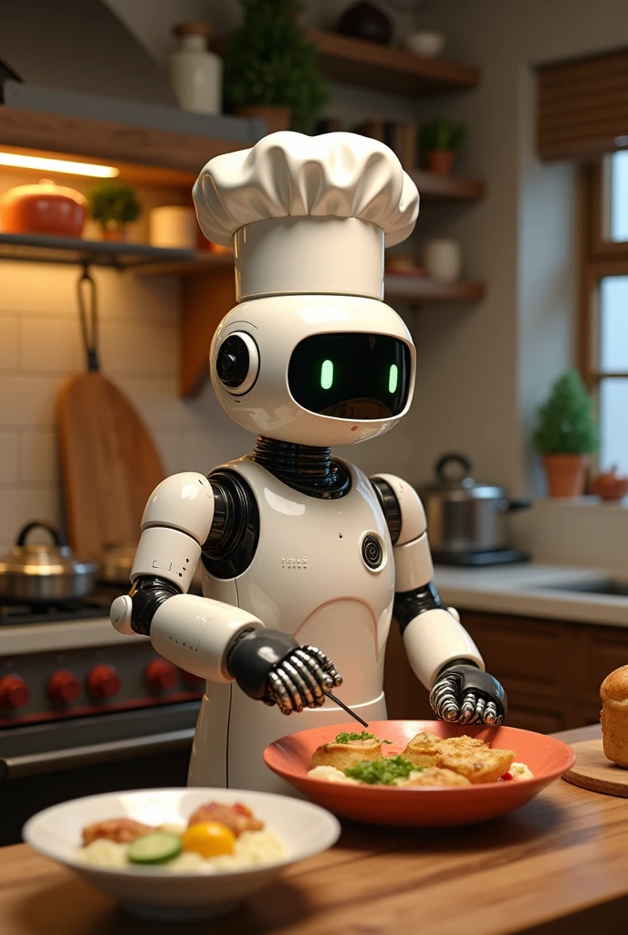 Generate an animatronic that cooks food and is nice that doesn't have a human face