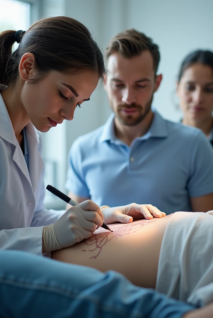 Surgical marking by the doctor and with the presence of a person in everyday clothing