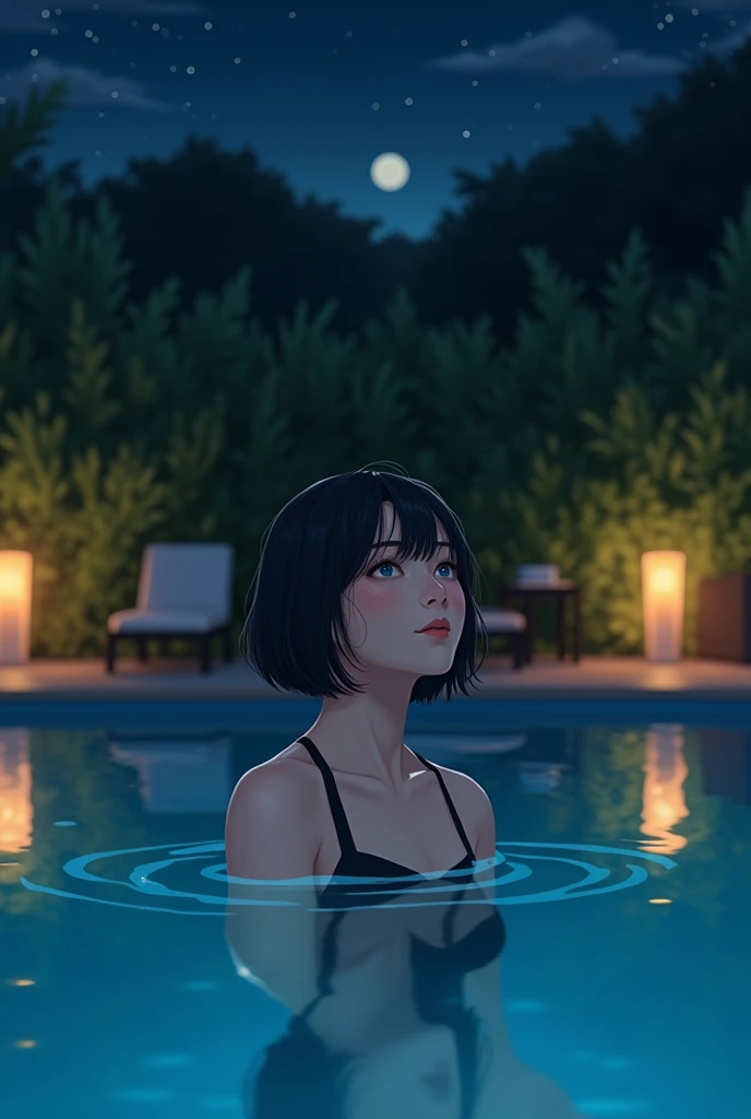 Short bob at the night pool