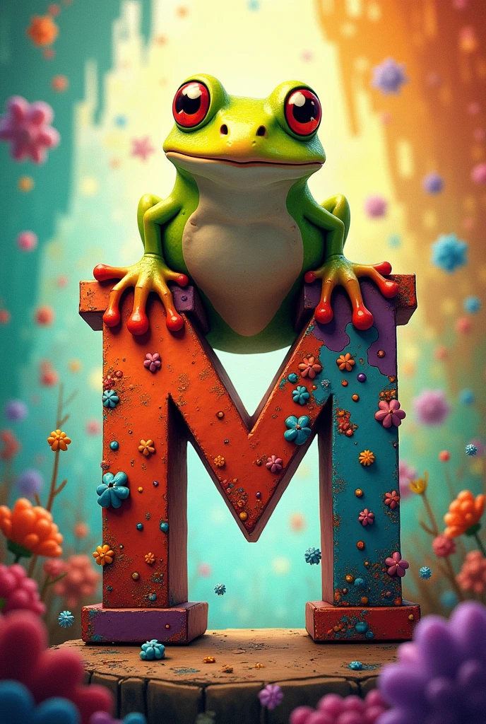 Decorate an m with a frog and lots of color