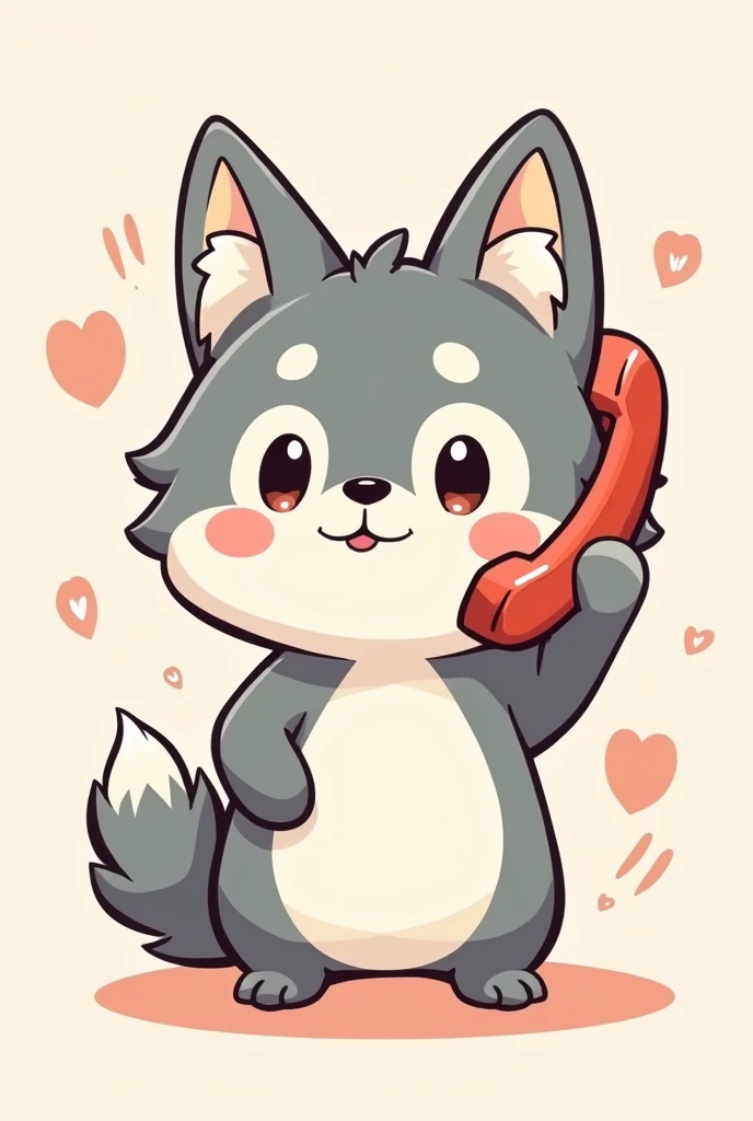 believe me model sheet of a wolf talking on the phone kawaii cartoon style