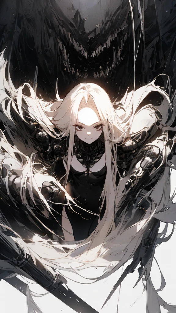 masterpiece, highest quality, Observe the audience, length Hair, Fresh, (Straight Hair:0.7),
Black Theme, ((((Black Ruins,)))),Human whole body,Sheer leotard,Front view,Jet Black Eyes,Bright pupils,length, Pure white straight hair,Small breasts、A light smile,(Full Shot),Ultra-high resolution,Accurate,Very detailed,Awards,Attention to detail,highest quality,8k、High Leg、Mysterious、Quiet abandoned cityscape、mechanical、Beautiful Abuscular、beautiful girl