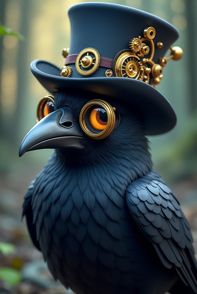 a crow wearing a monocle and a steampunk top hat in a mystic cartoon style c
lose up