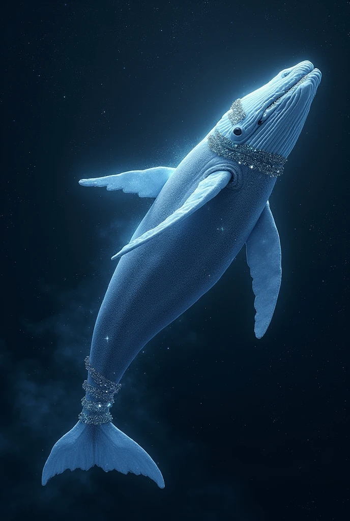A whale swims in the stars and a bracelet is wrapped around the whale.