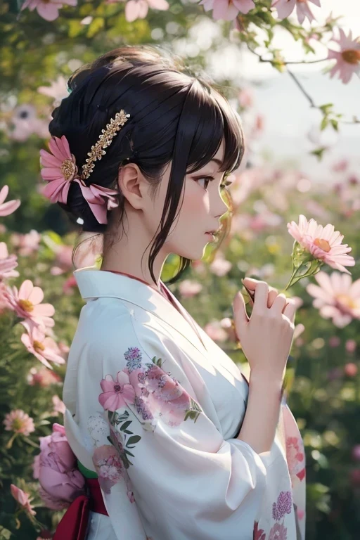 Remove hands. Attach kimono sash. Tie hair up low.