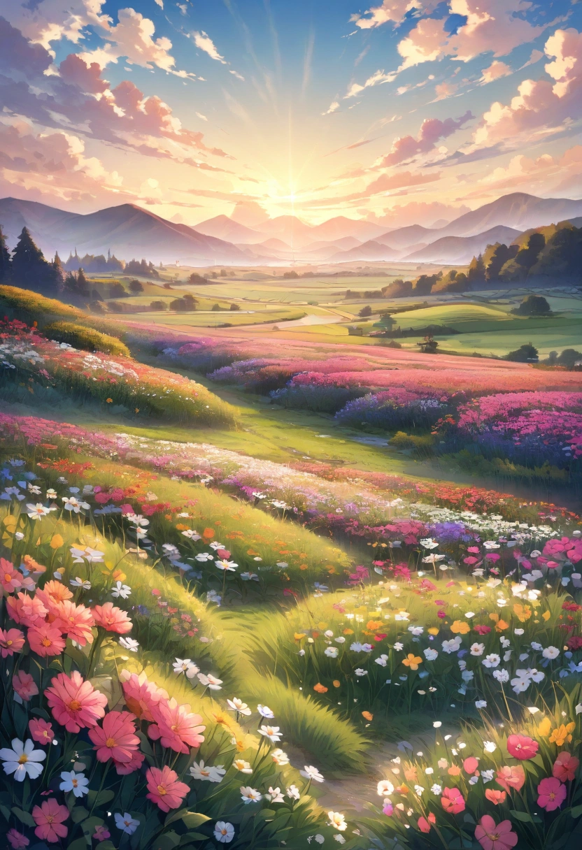 beautiful landscape in a field full of flowers 
