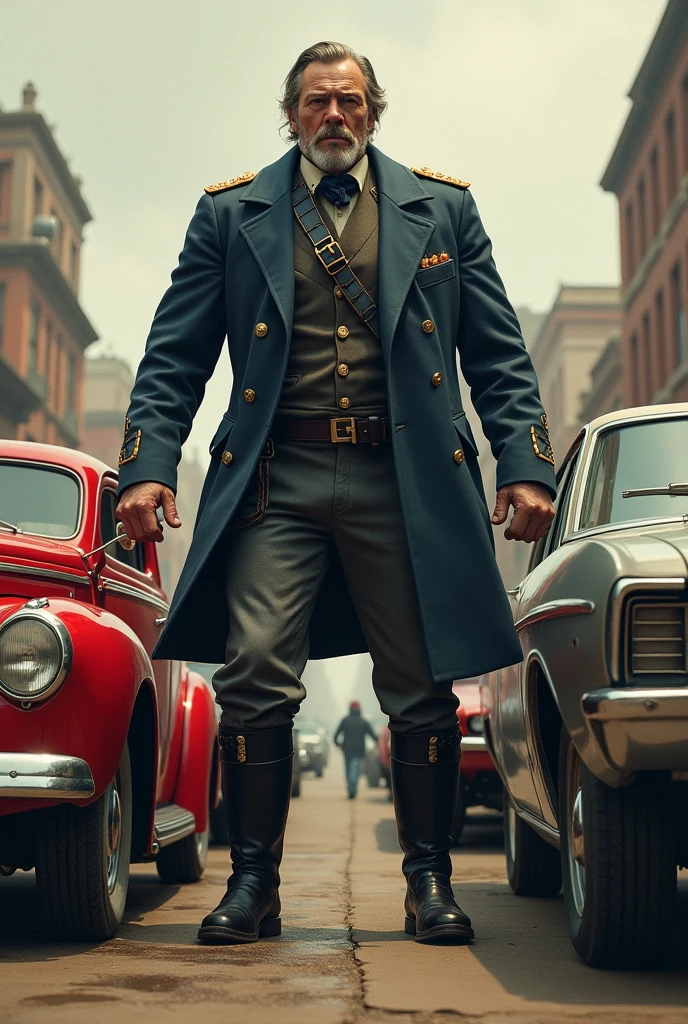 Create an image of General Lee pulling out some cars
