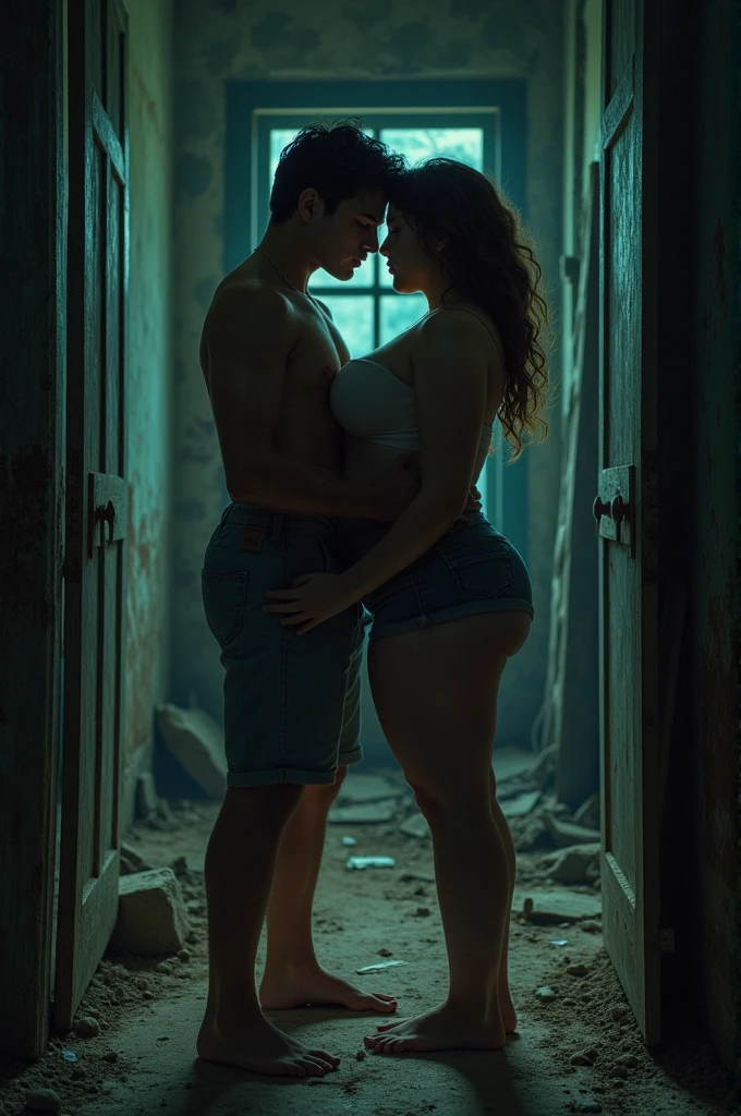 Two cousins enter an abandoned house ( at night and a little big) and little by little they get excited and have sex, they are between and , the girl has very big breasts and ass too