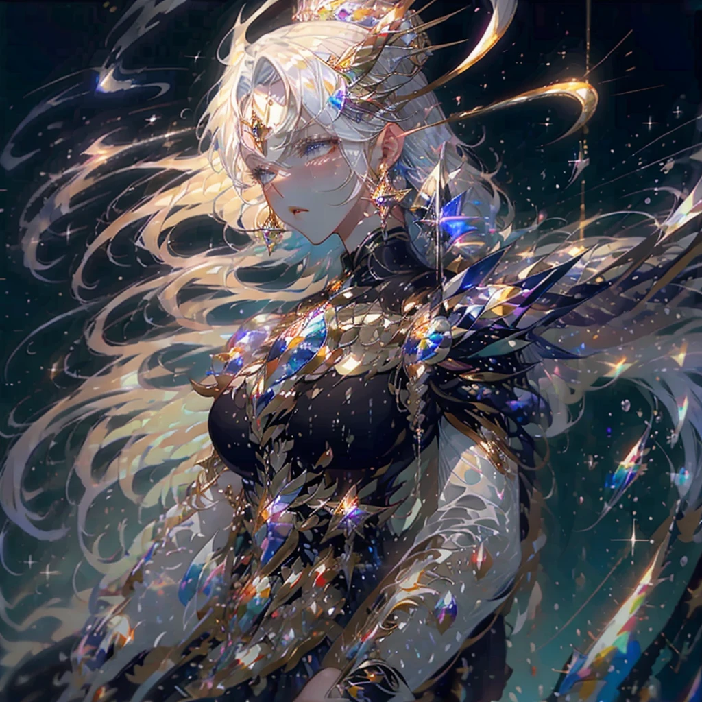 1girl,(((Highest quality、Masterpiece、Official Art、Award-winning works、Perfect ???????、Perfect human body、Super detailed、Fine lines of hair、The best dynamic composition)))、Anime Style、Star Fairy、It has transparent rainbow-colored wings growing on its back.、cute、White long boots、☆、Milky Way、universe、Meteors、Giant Star、Charm、Sparkling、