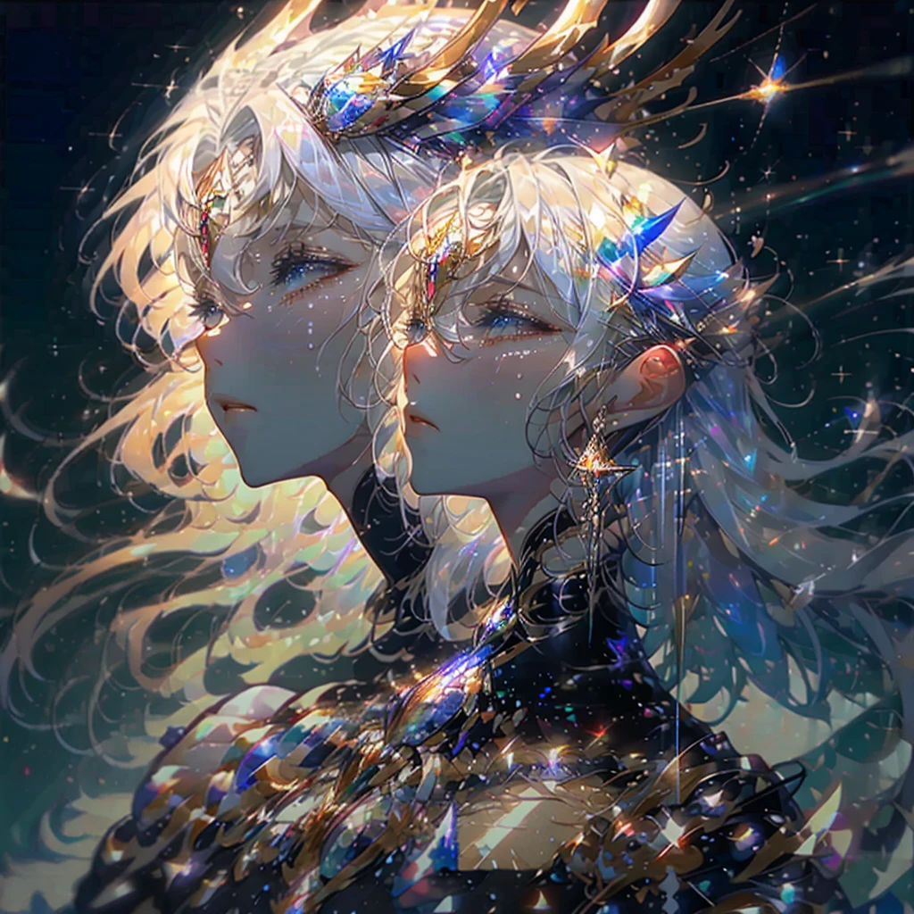 1girl,(((Highest quality、Masterpiece、Official Art、Award-winning works、Perfect Anatomy、Perfect human body、Super detailed、Fine lines of hair、The best dynamic composition)))、Anime Style、Star Fairy、It has transparent rainbow-colored wings growing on its back.、cute、White long boots、☆、Milky Way、universe、Meteors、Giant Star、Charm、Sparkling、