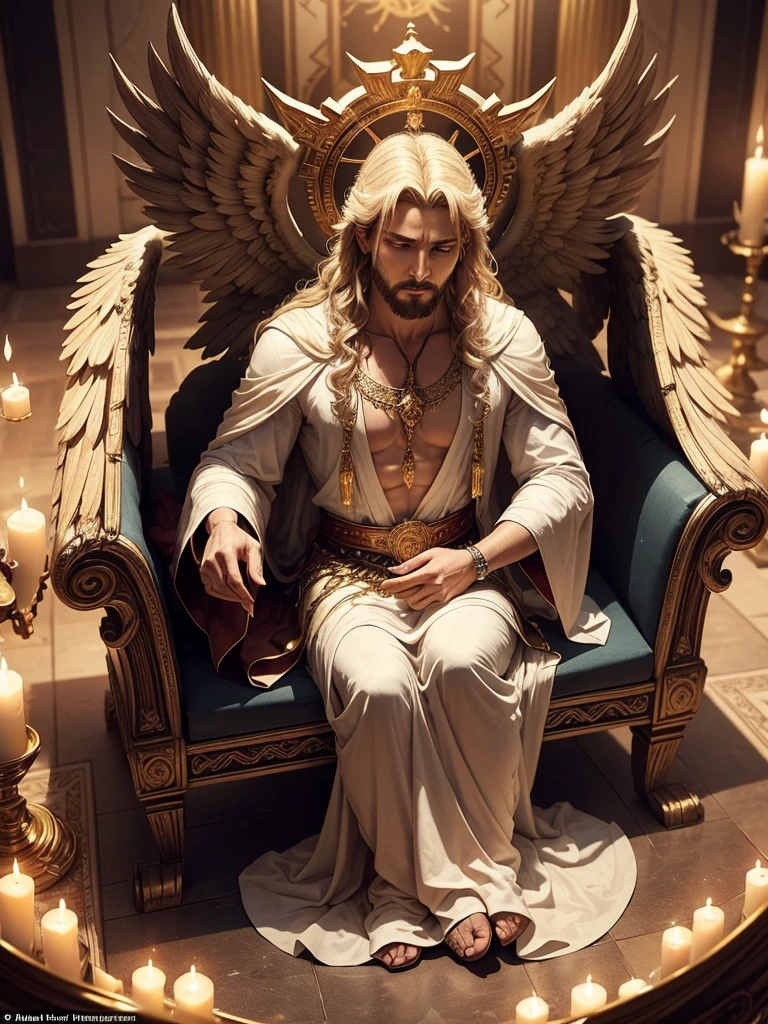 He is a powerful king and was created next after LUCIFER. He appears in the form of two beautiful angels sitting in a Chariot of fire.. He speaks with a graceful voice, and then declares that he fell unworthily, and who occupied the position that belonged to Michael, and other angels of Eden.