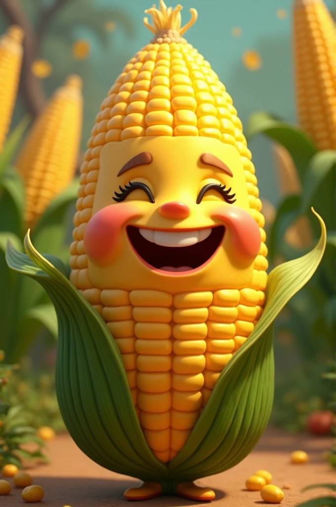 Corncob with the face of the character joy of intensely